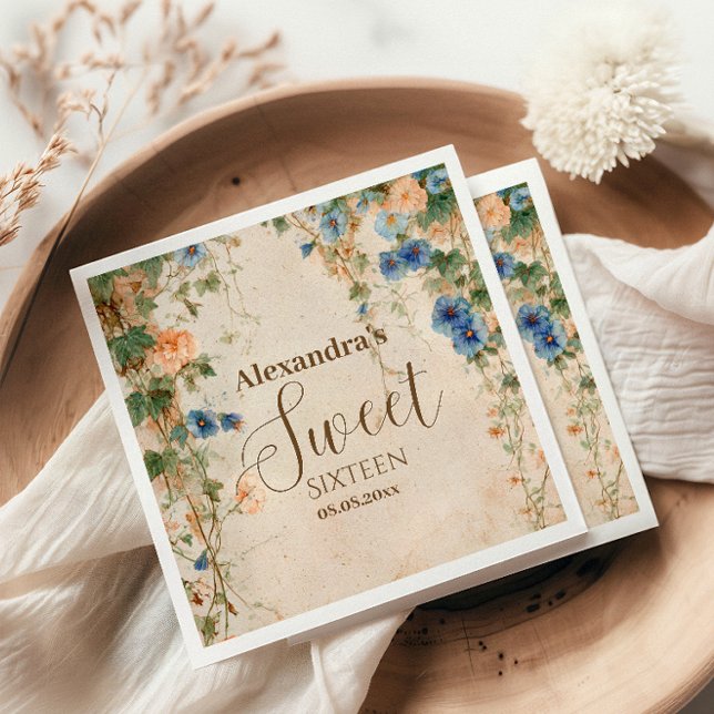 Vintage Pastel Wildflower Sweet Sixteen Pappersservett (Skapare uppladdad)