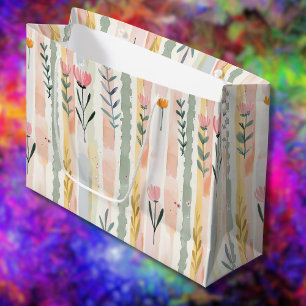 Vintage Pastell Akvarell Blommiga Ränder