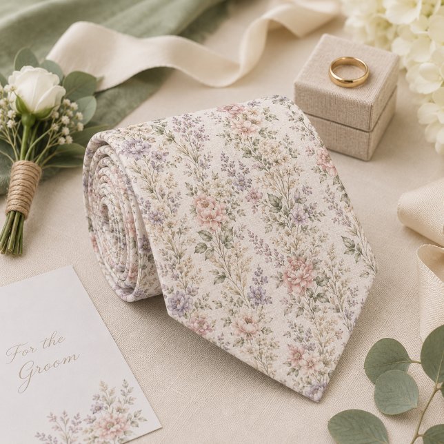 Vintage Pastell Blommig Romantisk Trädgårdsbröllop Slips (Skapare uppladdad)