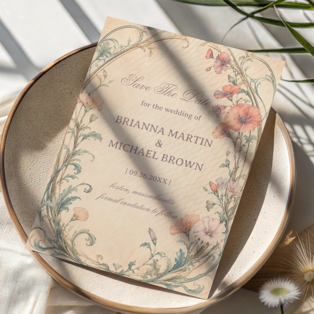 Vintage Pastell Botanisk Romantisk Spara Datumet (Skapare uppladdad)