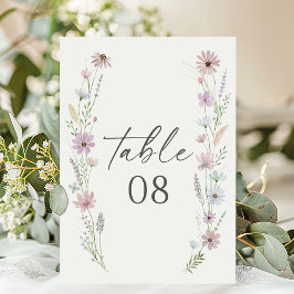 Vintage Pastell Bröllop med Vilda Blommor Bordsnummer
