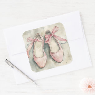 Vintage Pastell Rosa Band Ballerinaskor Fyrkantigt Klistermärke