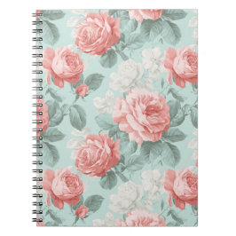 Vintage Pastell Rosa Mint Blommönster Anteckningsbok