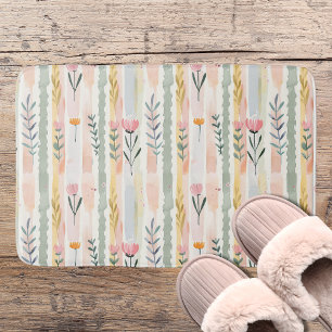 Vintage Pastell Vattenfärg Blommiga Ränder Badrumsmatta