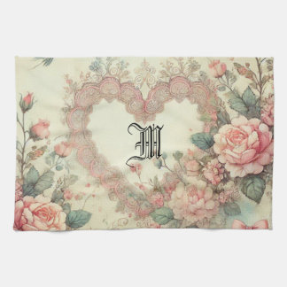 Vintage Pastell Watercolor Boho Blommiga Hjärtan Kökshandduk