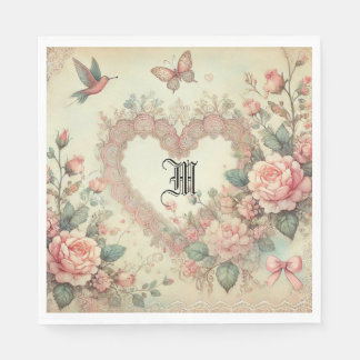 Vintage Pastell Watercolor Boho Blommiga Hjärtan Pappersservett