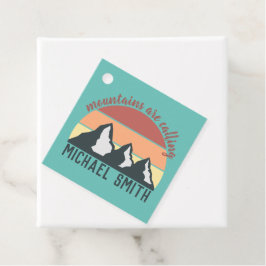 Vintage pastellfärgade berg ropar monogram himmel gåvor etiketter