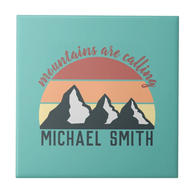 Vintage pastellfärgade berg ropar monogram himmel kakelplatta (Framsidan)