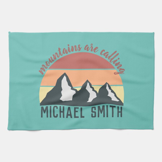 Vintage pastellfärgade berg ropar monogram himmel kökshandduk (Horisontell)