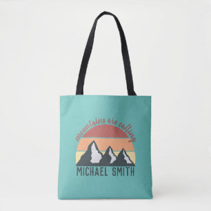 Vintage pastellfärgade berg ropar monogram himmel tygkasse