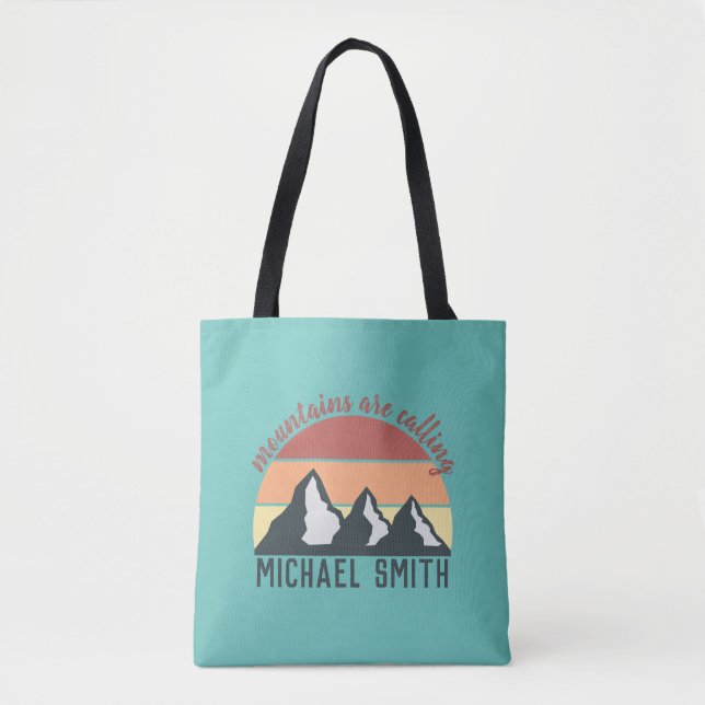 Vintage pastellfärgade berg ropar monogram himmel tygkasse (Framsida)