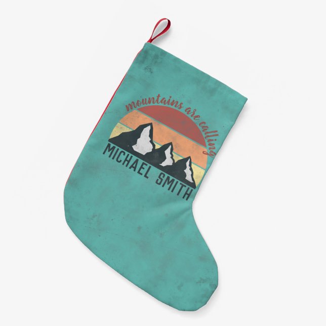 Vintage pastellfärgade berg ropar monogram liten julstrumpa (Framsidan (Hängande))