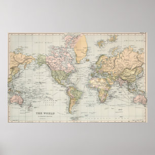 Vintage Pastellfärgskarta Världskartaffisch Poster