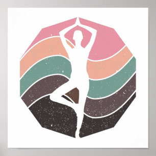 vintage pastellflicka som tränar eller gör yoga- poster