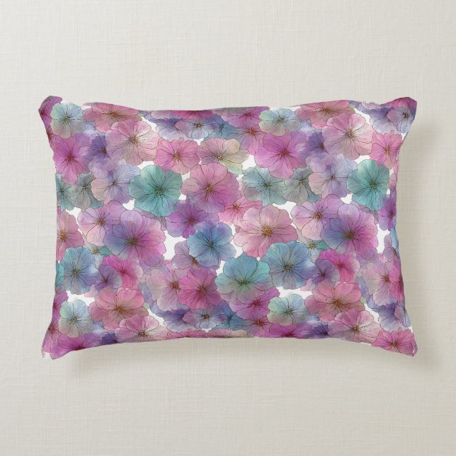 Vintage Pastellgrön och Rosa Vårblomma Prydnadskudde (Framsidan)