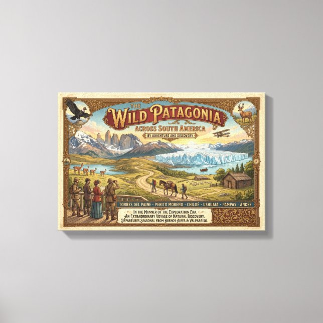 Vintage Patagonia-resposter Utforskningseran Canvastryck (Framsida)