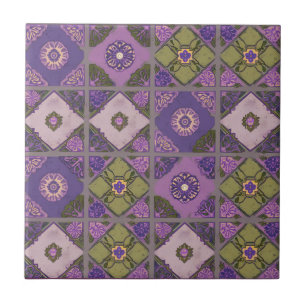 Vintage Patchwork Lila Lavender Grönt Kakelplatta