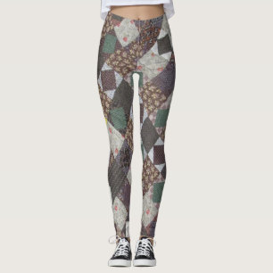 Vintage Patchwork Mönster Mörk Diamond Quilt Leggings