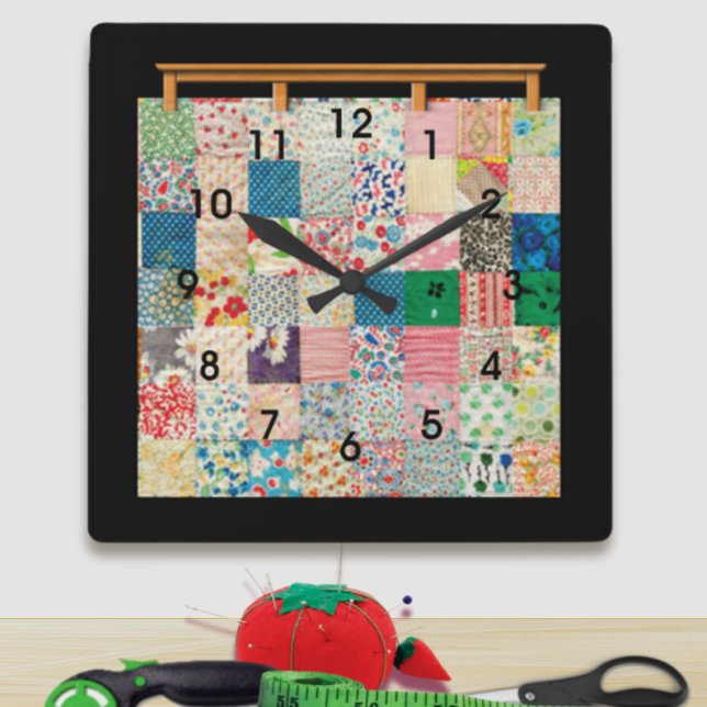 Vintage Patchwork Quilt Fyrkantig Klocka (Skapare uppladdad)