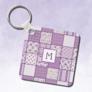 Vintage Patchwork Quilt in Rosa Lila Keychain Nyckelring