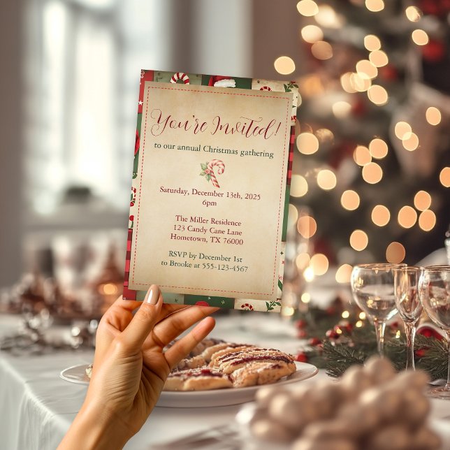 Vintage Patchwork Quilt jul-Julfest Inbjudningar (Skapare uppladdad)