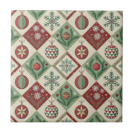 Vintage Patchwork Quilted Christmas Pattern Kakelplatta