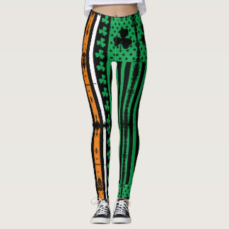 Vintage Patrick Grönt Irish Flagga Klöver Shamrock Leggings