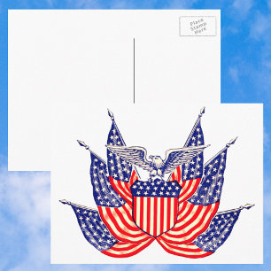 Vintage Patriotic American Flagga, 4 juli Vykort