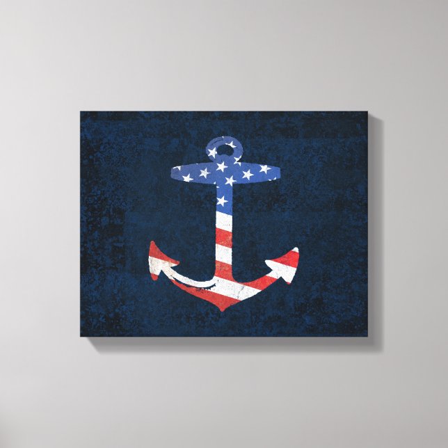 Vintage Patriotic American Flagga Anchor Nautical  Canvastryck (Framsida)