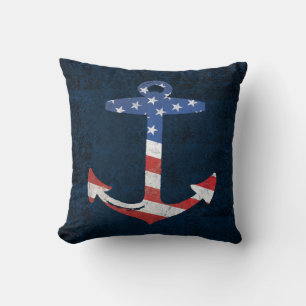 Vintage Patriotic American Flagga Anchor Nautical  Kudde