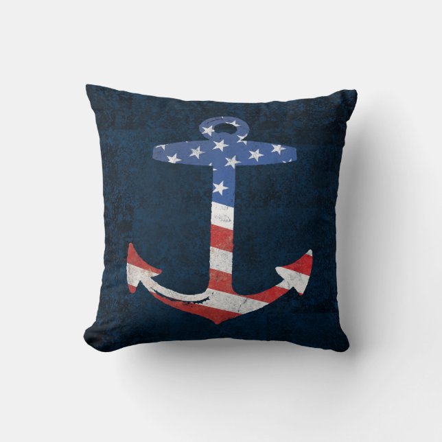 Vintage Patriotic American Flagga Anchor Nautical  Kudde (Framsida)