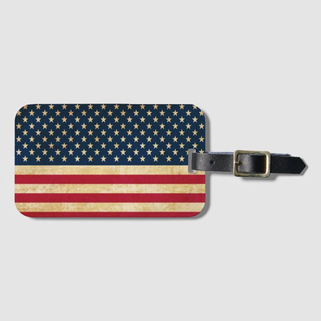 Vintage Patriotic American Flagga Bagagebricka (Framsida horisontal)