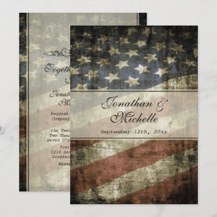 Vintage Patriotic American Flagga Bröllop Inbjudningar