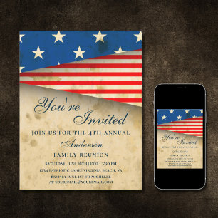 Vintage Patriotic American Flagga Family Reunion Inbjudningar
