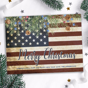 Vintage Patriotic American Flagga God jul Helg Vykort