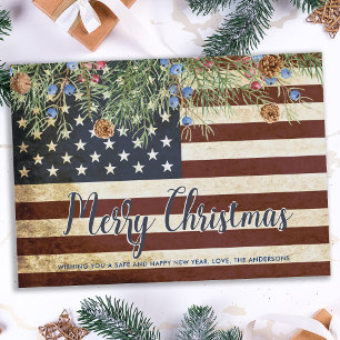 Vintage Patriotic American Flagga God jul Julkort