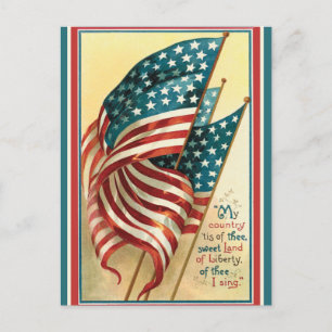 Vintage Patriotic American Flagga Land Liberty Helg Vykort