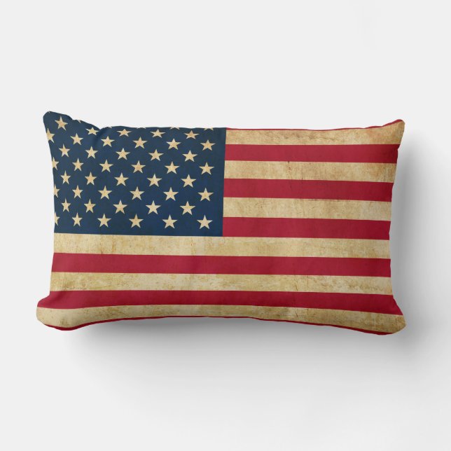 Vintage Patriotic American Flagga Lumbarkudde (Framsida)