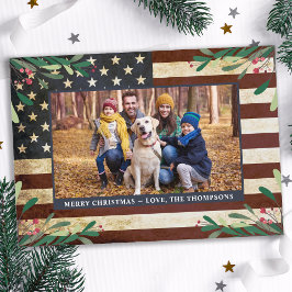 Vintage Patriotic American Flagga Photo jul Julkort