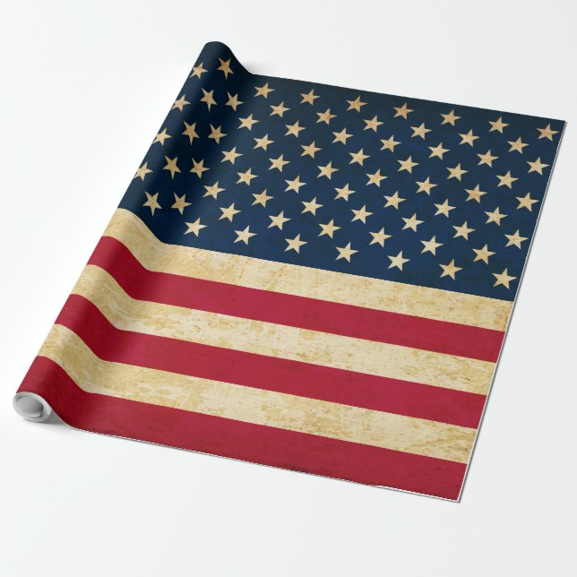 Vintage Patriotic American Flagga Presentpapper (Utrullad)