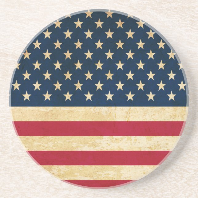 Vintage Patriotic American Flagga Underlägg Sandsten (Framsidan)