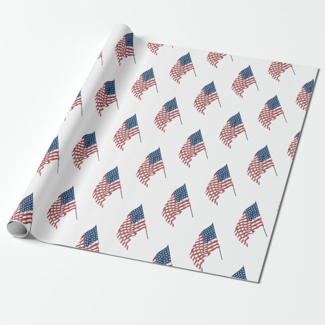Vintage Patriotic American Flagga Wave i Vinden Presentpapper (Utrullad)