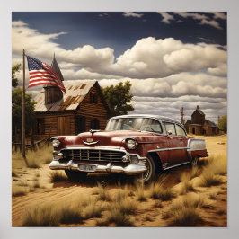 Vintage patriotic americana car digital print poster