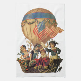 Vintage Patriotic, barn i en Luftballong Kökshandduk