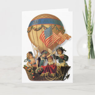 Vintage Patriotic, barn i en Luftballong Kort