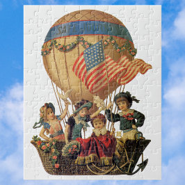 Vintage Patriotic, barn i en Luftballong Pussel