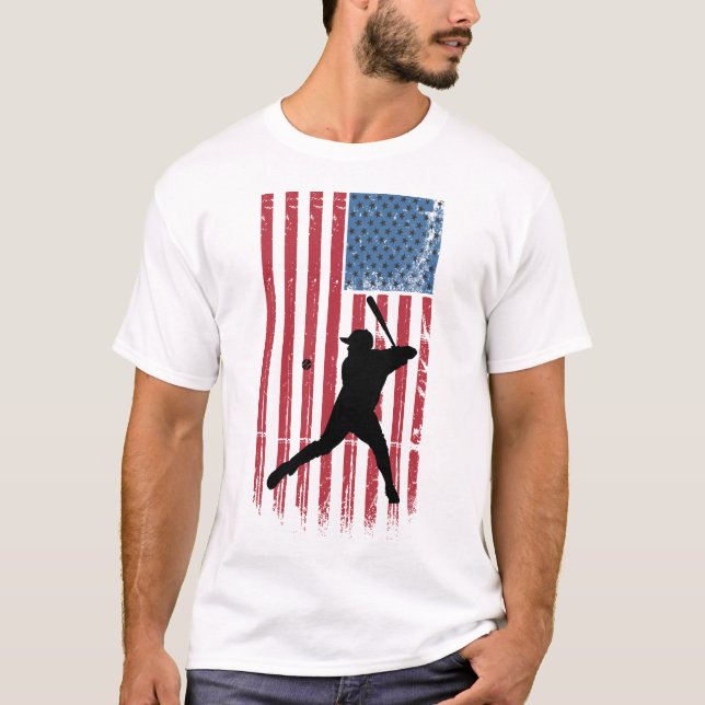 Vintage Patriotic Baseball Batter T-Shirt (Framsida)