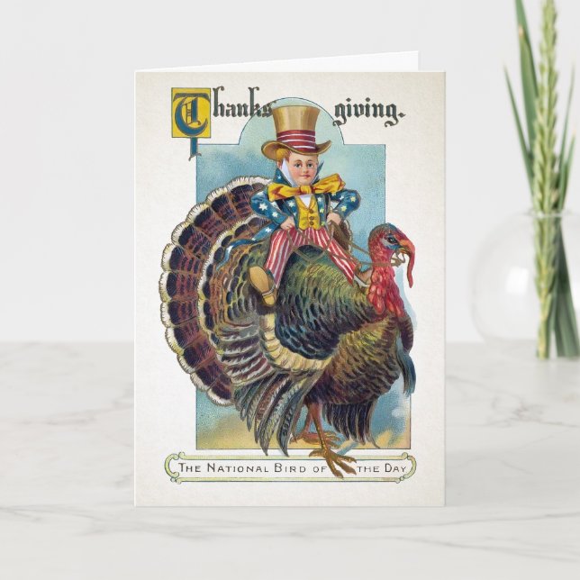 Vintage Patriotic Bird på Thanksgivingen Day Helgkort (Framsida)