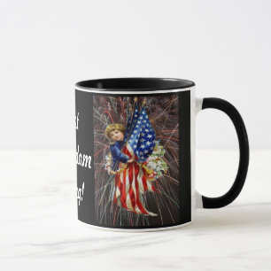Vintage Patriotic Child och Fireworks Mugg