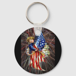Vintage Patriotic Child och Fireworks Nyckelring